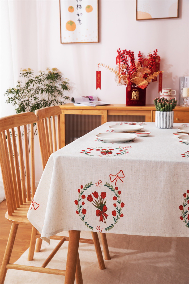 Tovaglia rettangolare per tavolino da caffè, tavolo da pranzo, decorazione per sala da matrimonio con stampa digitale rossa di tulipani e fragole._voghion.com