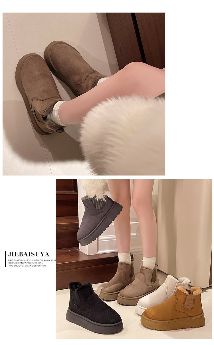 Women's platform snow boots in cotton shoes with wool round toe cotton boots_voghion.com