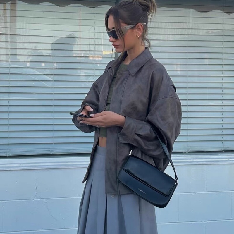 24 New Autumn and Winter Brown Leather Jacket Suede American Retro Loose Silhouette Flight Jacket Leather Jacket 3227