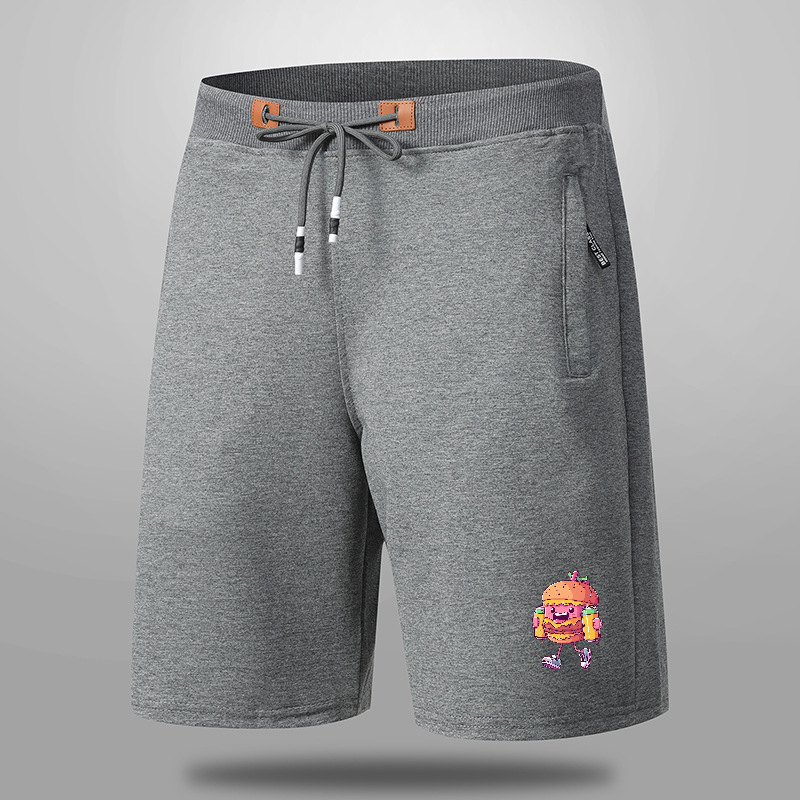 Heat Transfer Printing Cross-Border New Product Hamburger-Shaped Men's Mid-Waist Breathable Five-Point Shorts Fashionable Sports Casual Shorts