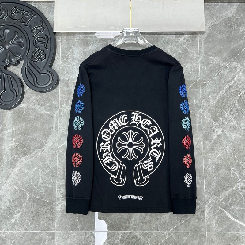 クロムハーツクロムハーツラウンドネックプリントダブルヤーンピュアコットン長袖Tシャツ、男女兼用、トレンディ|undefined