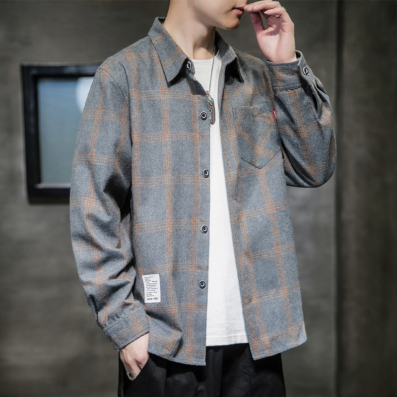 Otoño nuevo estilo coreano de moda Plaid serie camisa exterior de los hombres japonés juventud camisa de manga larga ropa superior