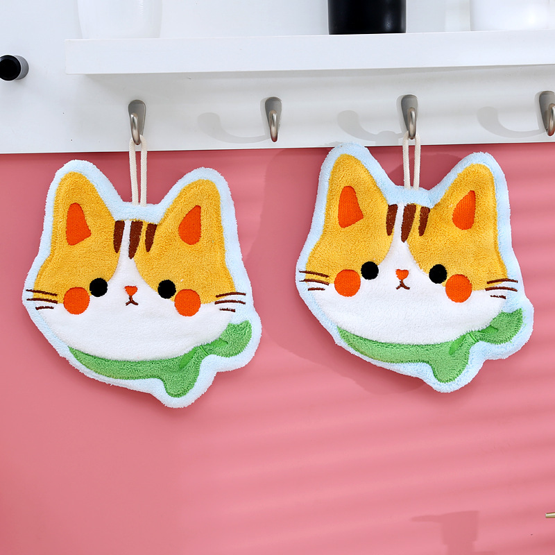 かわいい子猫キッチン掛けタオル吸水速乾厚い子供サンゴのベルベット柔らかいかわいい食べ物タオル|undefined