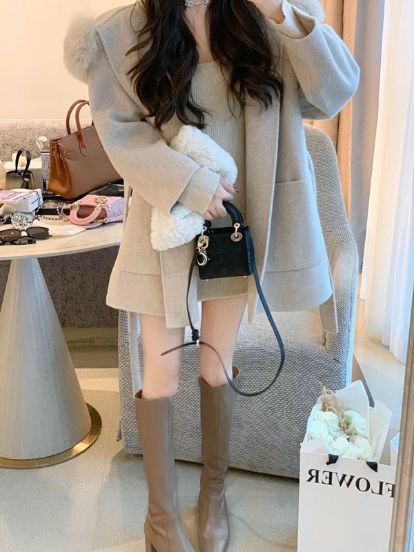 高级设计感韩系短款大衣秋冬季女装小个子气质收腰毛呢外套百搭潮|undefined