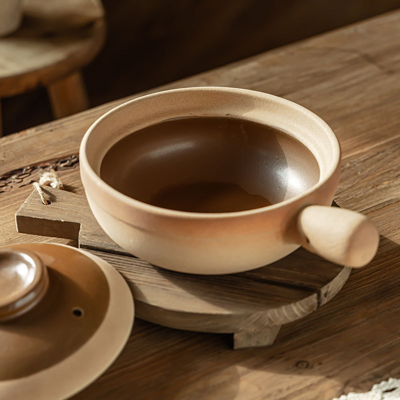 Textura de cerámica vieja olla de mortero doméstica con olla de tapa restaurante con mango olla de arroz con utensilios de arroz al por mayor image 3