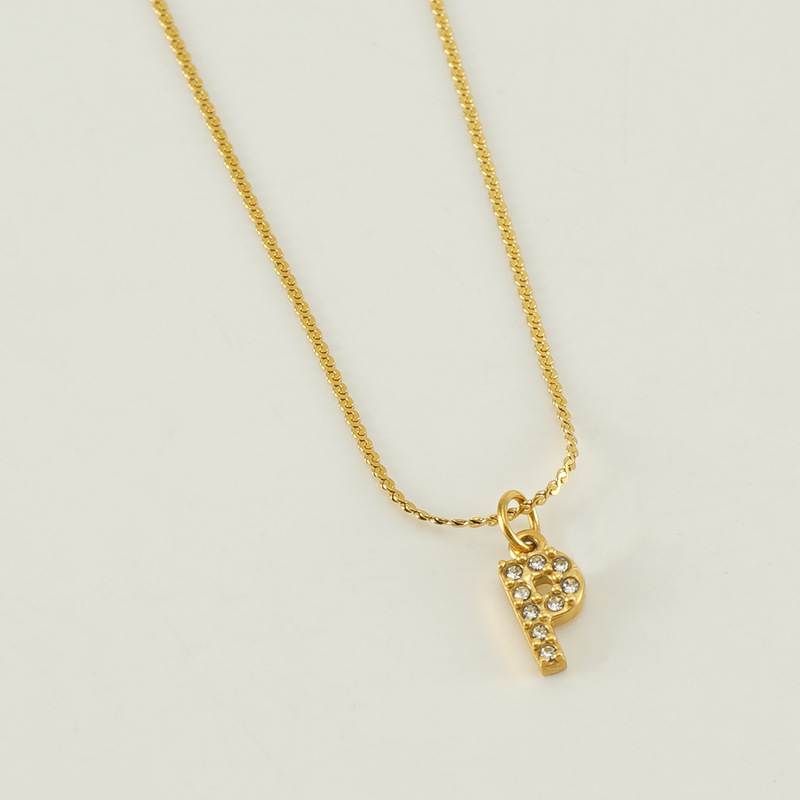 Transfronterizo europeo y americano estilo de moda todo fósforo de acero inoxidable carta Collar chapado en oro diamante incrustado estilo simple tira de cadena delgada s para las mujeres