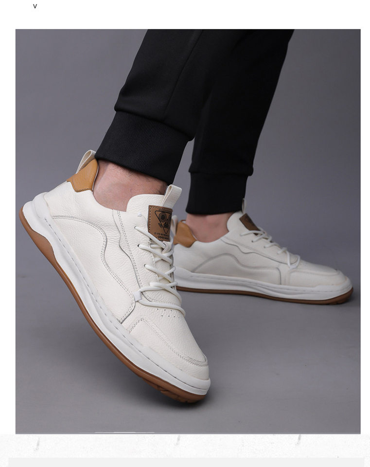 Giày thể thao nam da bò lớp đầu thoáng khí đơn giản, giày sneaker trắng thời trang — Q8058 màu đen, q 8058m trắng, q8058 màu vàng nâu chi tiết 18