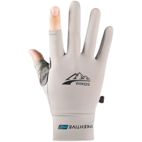 Sun protection gloves for men and women in summer ice silk anti-UV driving touch screen cycling takeaway two-finger fishing gloves