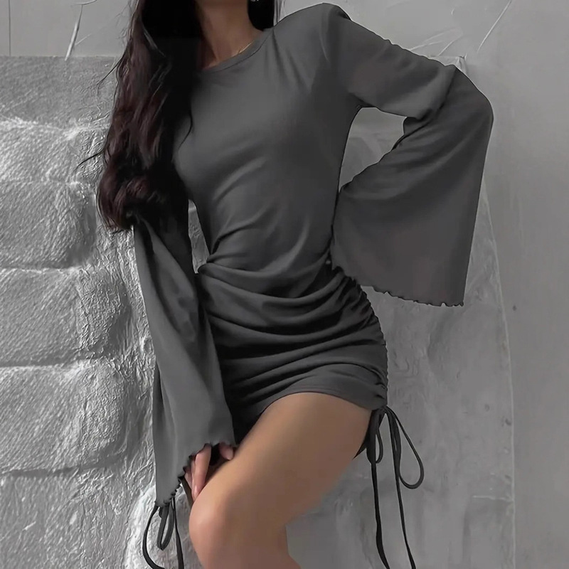 Cross-Border Amazon 2026 Spring and Summer Foreign Trade European and American Style Slim-Fit Knitwear Solid Color Elastic Bodycon Dress for Women