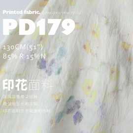 国风淡墨晕染丝麻 微皱垂坠长袍汉服印花面料连衣裙旗袍布料PD179