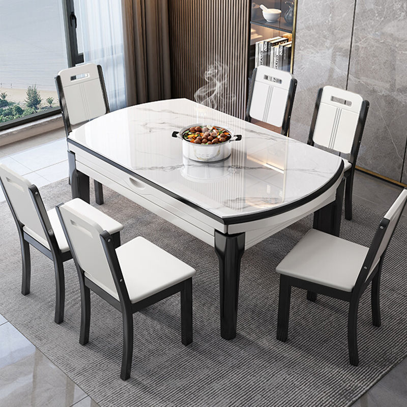 Light Luxury Slate Dining Table and Chair Combination Small Apartment Simple Household Solid Wood Dining Table Square and Round Retractable and Foldable