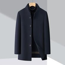 冬季双面呢大衣男中长款水貂领羊毛呢子外套中年拆卸羽绒内胆上衣