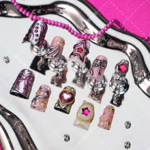 pressonnails甲片贴钻蝴蝶结y2k辣妹甜酷风短款鸭嘴穿戴甲纯手工