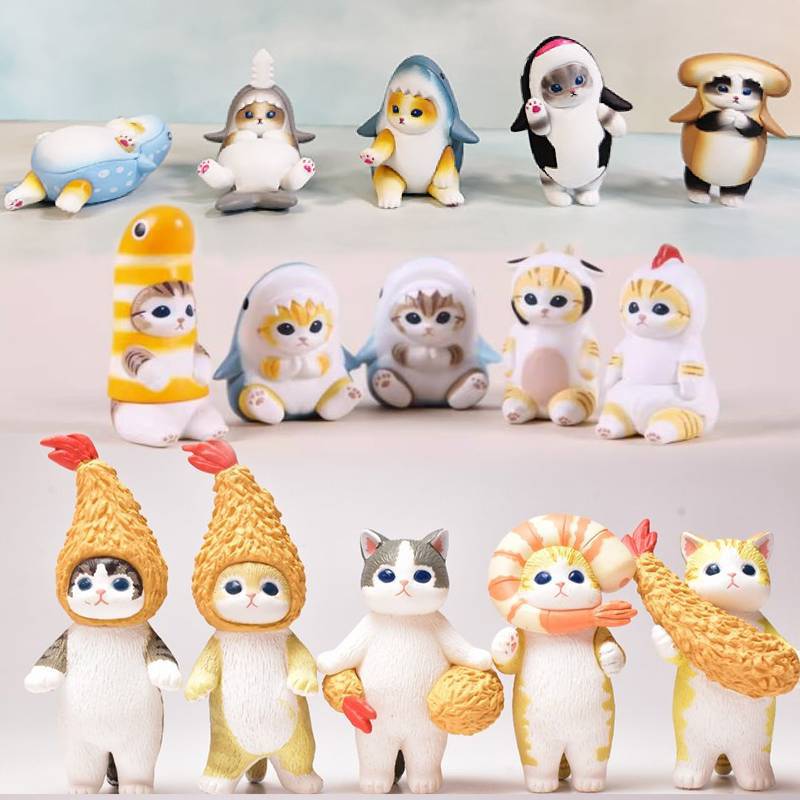 Cute Little Fish Cat Box Egg Burger Sandwich Cat Fried Shrimp Strawberry Cat Mini Food Toy Figurine Toy Hand-Made Office Figurine