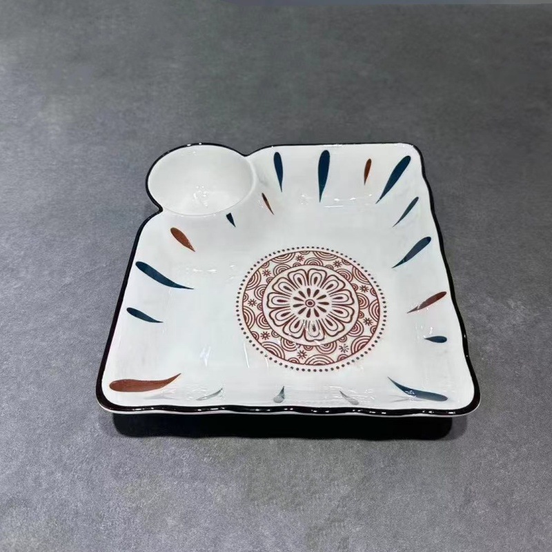 Creativo japonés encantador platos de galletas de red con plato de cerámica de paneles de paneles caseros de patatas fritas plato de cerámica cuadrado