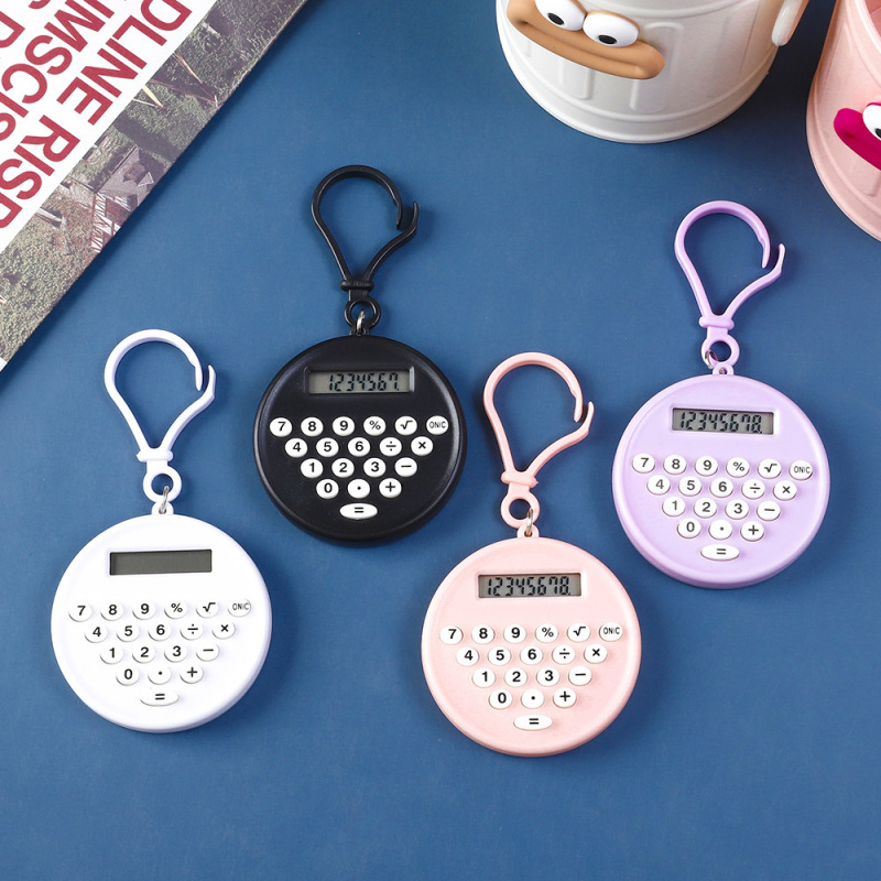 Mini Calculator Pendant Student Portable Stationery Keychain Silent Button Small Computer Round Calculator
