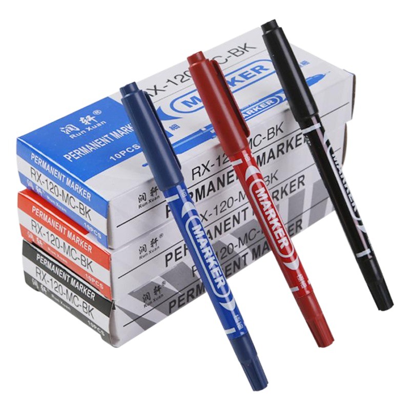 Papelería Runxuan marcador pequeño de dos cabezas a base de agua negro/rojo/azul marcador de dibujo para niños gancho bolígrafo al por mayor