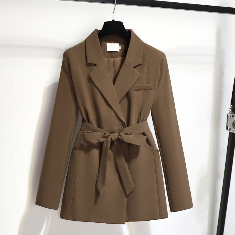 Lace-up Design Sense Elegant Slim-fit Casual Mid-length Small Suit Jacket Women's khaki Black Other Cotton Lace-up Design Sense Elegant Slim-fit Casual Mid-length Small Suit Jacket Women's khaki Black Other Cotton
