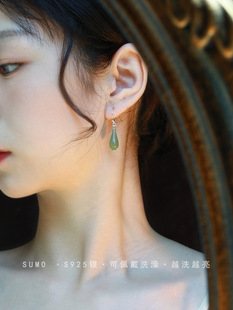 Bai Zhi*S925 sterling silver natural Hetian magnolia flower earrings for women, retro Chinese style, literary and artistic temperament, handmade models for women