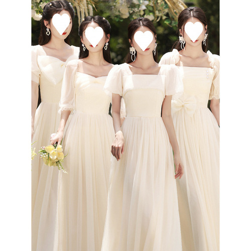 Bridesmaid dress new champagne satin dress with a sense of elegance, niche fairy-like autumn sister group dress for women
