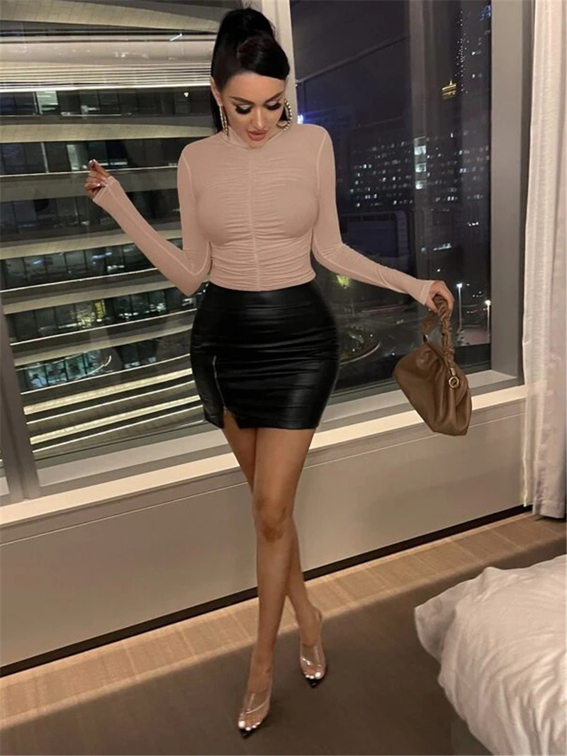 Autumn Winter Base Slim Fit Pleated Small Turtleneck T shirt