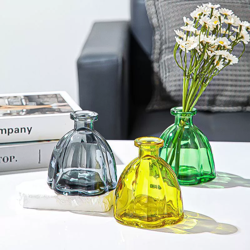 Креативная стеклянная бутылка с маленьким горлышком, Маленькая ваза, один цветок, цветочные украшения, прозрачные цветные стеклянные контейнеры, украшения