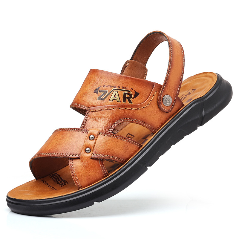 Primera capa de piel de vaca verano sandalias de los hombres de cuero genuino de los hombres zapatos de playa casuales papá zapatillas de cuero transpirable zapatos de los hombres suaves