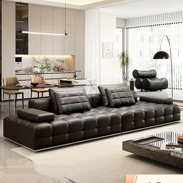 Lawrence Genuine Leather Sofa Italian Minimalist Top Layer Cowhide Large Flat Living Room 2025 New Horizontal Living Room Sofa