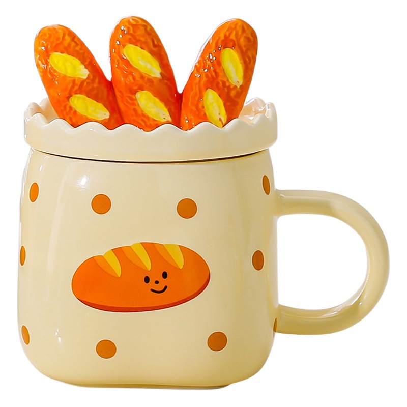 Taza de cerámica creativa de estilo japonés taza de pan taza de pareja taza de agua con tapa cuchara taza de café desayuno taza de leche