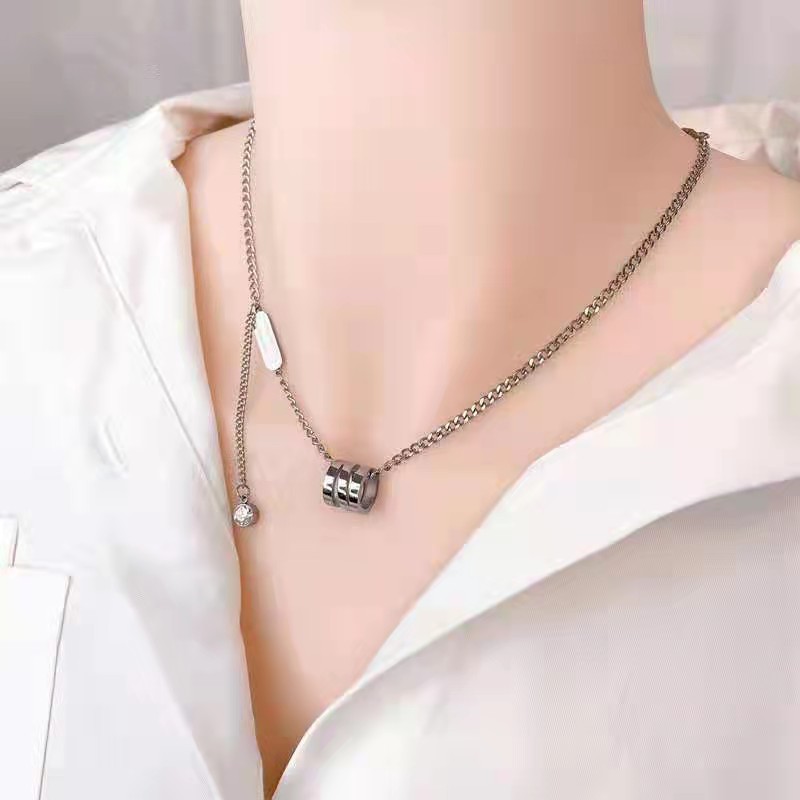 Fashion Heart Shape Smiley Face Titanium Steel Stoving Varnish Pearl Pendant Necklace 1 Piece