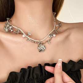 暗黑系重工宫廷风黑彩眼睛泪滴穿珠串轻奢项链优雅复古choker