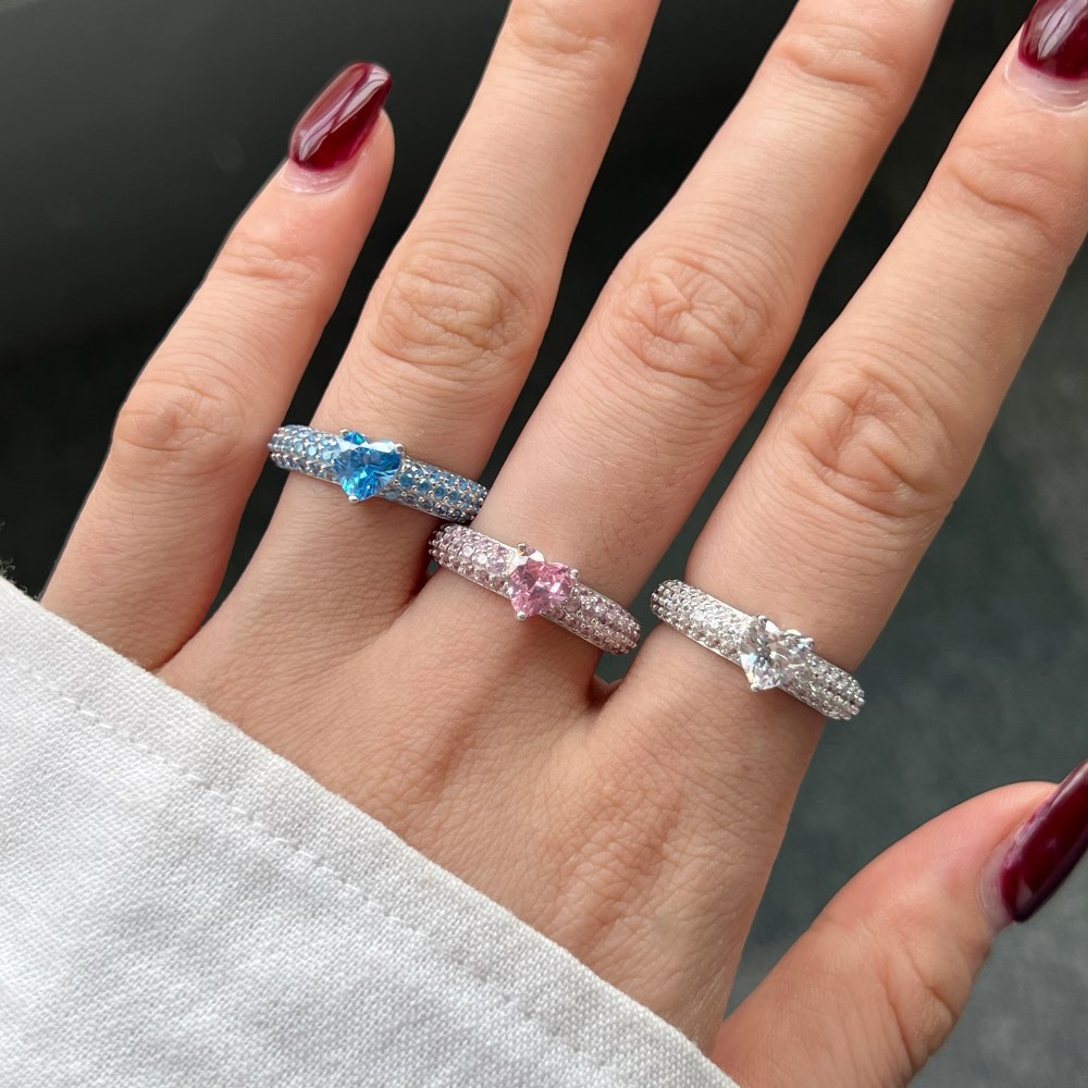 Holiday, Daily Occasion 925 Sterling Silver Material 925 Sterling Silver Rhinestones Heart Shape Rings