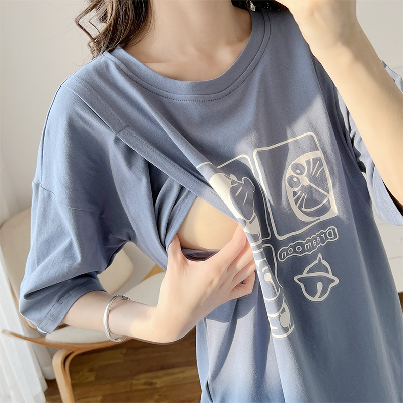 お出かけ用純綿授乳服、おしゃれなホットママ風マタニティTシャツ、春夏半袖ボトムスシャツ、授乳トップス、夏服|undefined