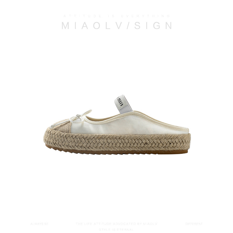 "Miao Lu" Luth mismo párrafo ~ Pantuflas de lino, mujer, ropa exterior de verano, malla, suela gruesa, cuña, sandalias de aumento interior