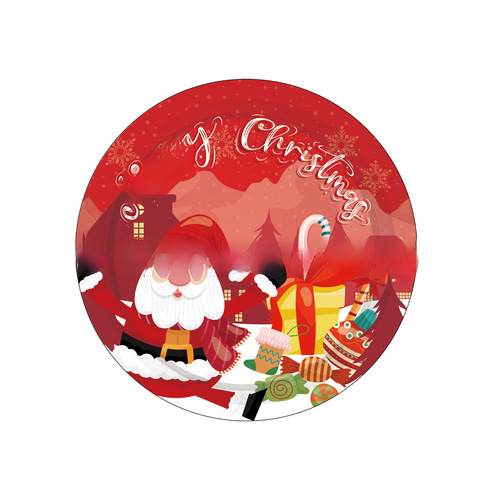 Cross-border red cartoon Santa theme holiday party decoration paper plates, cups, tablecloths, spoons, forks, tableware set