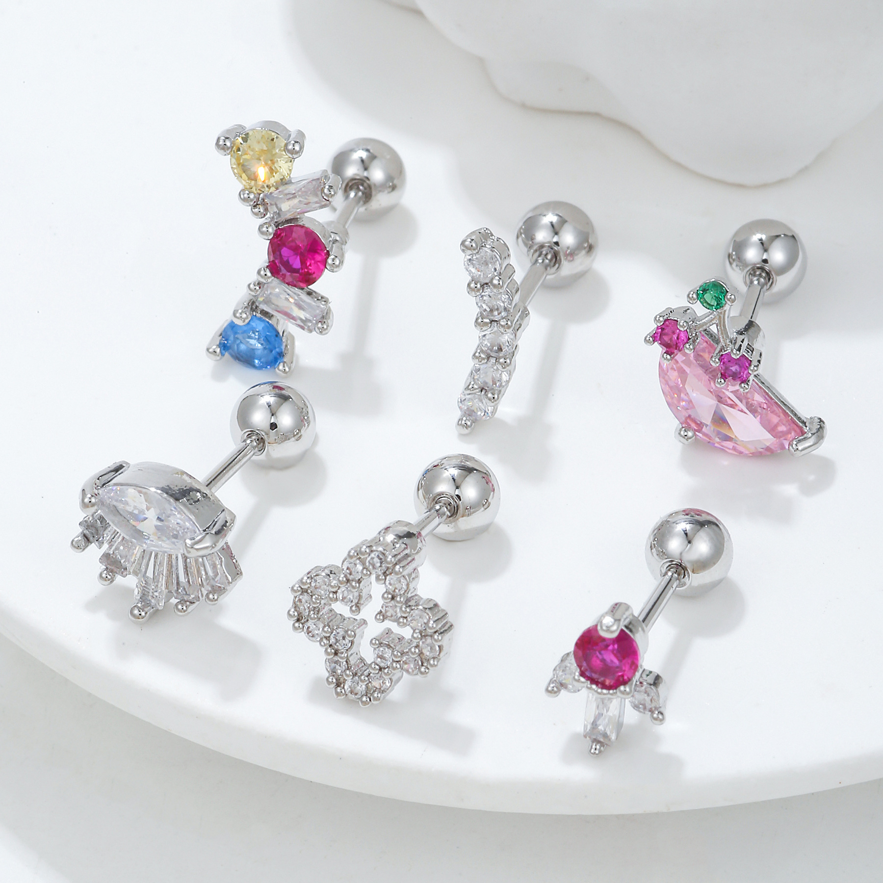 Fashion Geometric Copper Plating Zircon Ear Studs 1 Piece