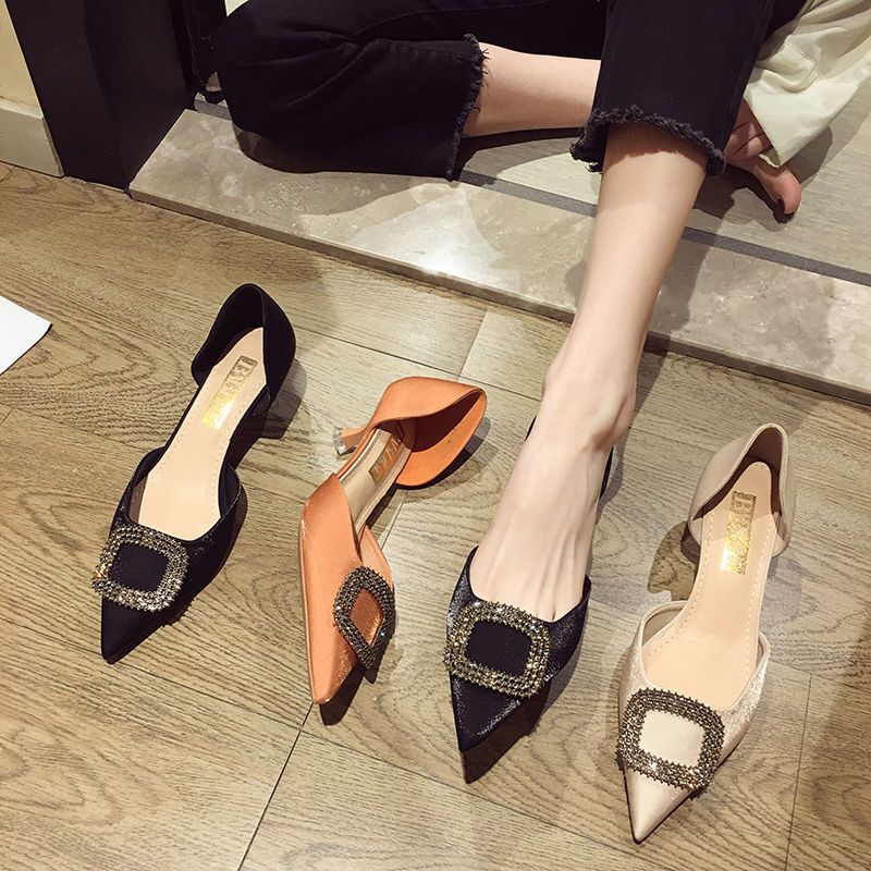 Pointed Toe Flats for Women 2025 Spring New Style Summer Internet Celebrity Versatile Shoes Square Buckle Rhinestone Stiletto Professional High Heels Pointed Toe Flats for Women 2025 Spring New Style Summer Internet Celebrity Versatile Shoes Square Buckle Rhinestone Stiletto Professional High Heels