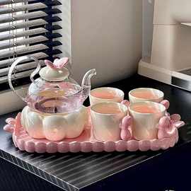 高颜值玻璃花茶壶套装花草水果茶具蜡烛加热下午茶茶壶花茶杯耐热