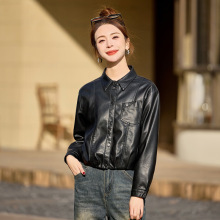 专柜春秋小个子女士皮衣短款外套时髦绵羊皮上衣宽松休闲女装代发