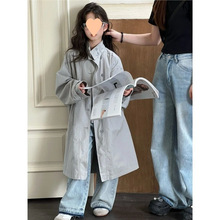 2025新款韩版童装女童经典纯色宽松风衣外套中长款高级感休闲上衣