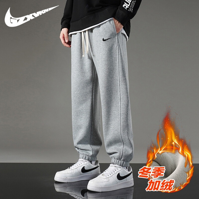 Autumn and Winter New Velvet Thickeneded Pants Men's Trendy Brand Straight Sports Casual Student High Street Loose Leggings Sweatpants