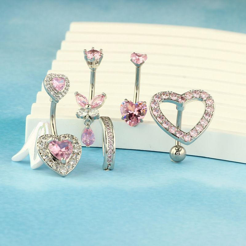 Belly Ring Classification 1 Piece Quantity 1 Piece Belly Rings Simple Style Heart Shape 304 Stainless Steel Inlay Zircon