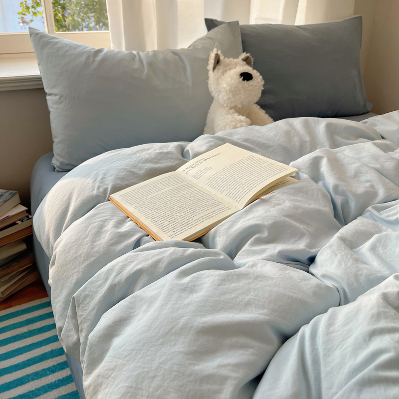 Parure de lit en coton lavé bicolore avec housse de couette_voghion.com