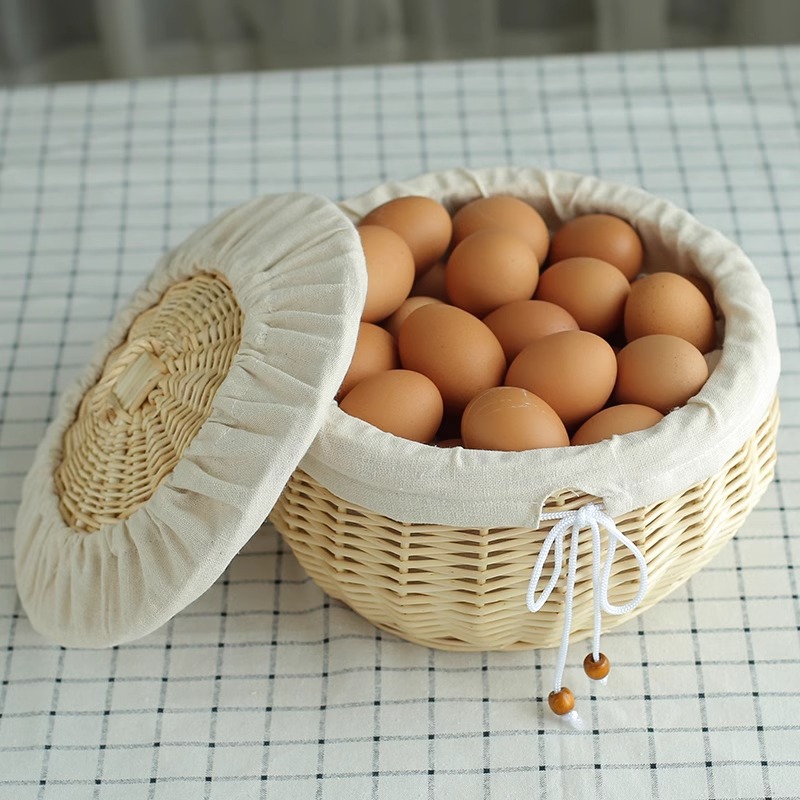 Cesta de pan al vapor tejida de sauce con cubierta, cesta de pan tejida de huevos tejida de comedor casero, marco de pan tejido circular, cesta de pan