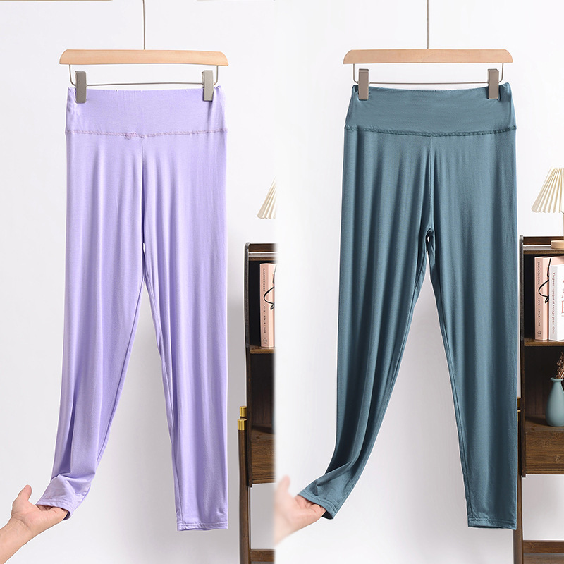 Plus-Size Modal High-Waisted Tummy Control Leggings for Women, Summer Thin Base Layer Pants, Tight-Fitting Solid Color Nine-Point Pants Plus-Size Modal High-Waisted Tummy Control Leggings for Women, Summer Thin Base Layer Pants, Tight-Fitting Solid Color Nine-Point Pants