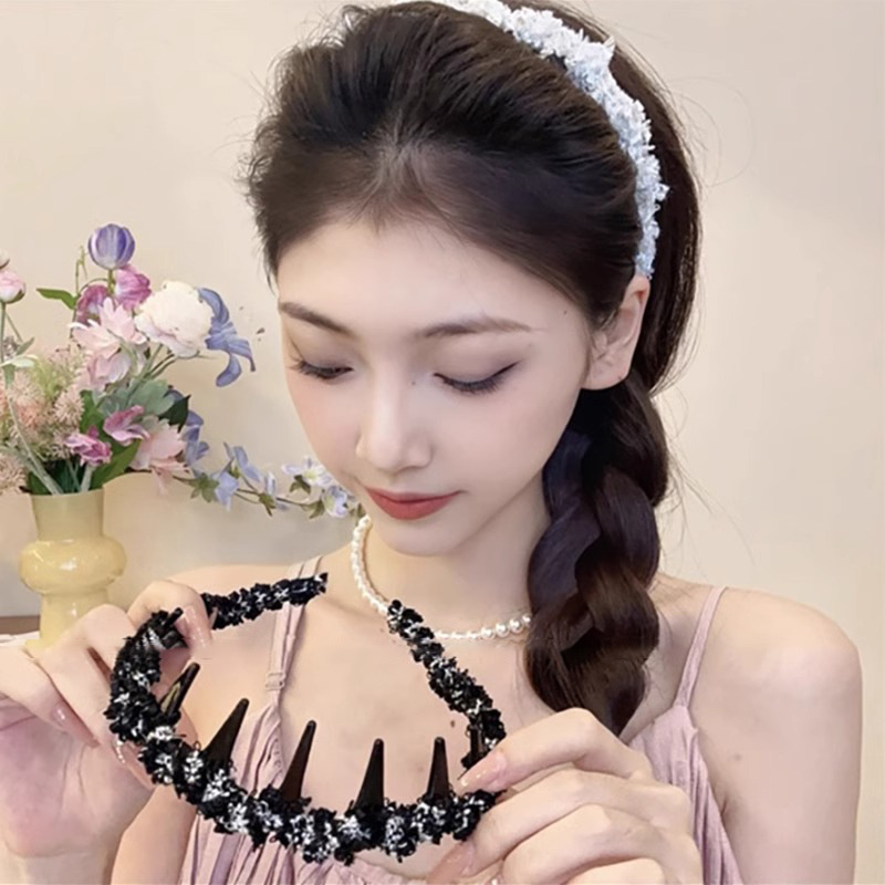 Temperamento trenzado ondas de cabello para mujeres 2024 nuevo tipo con dientes antideslizante lavado de cara de presión de cabello de cabello tocado de cráneo alto clip de cabello