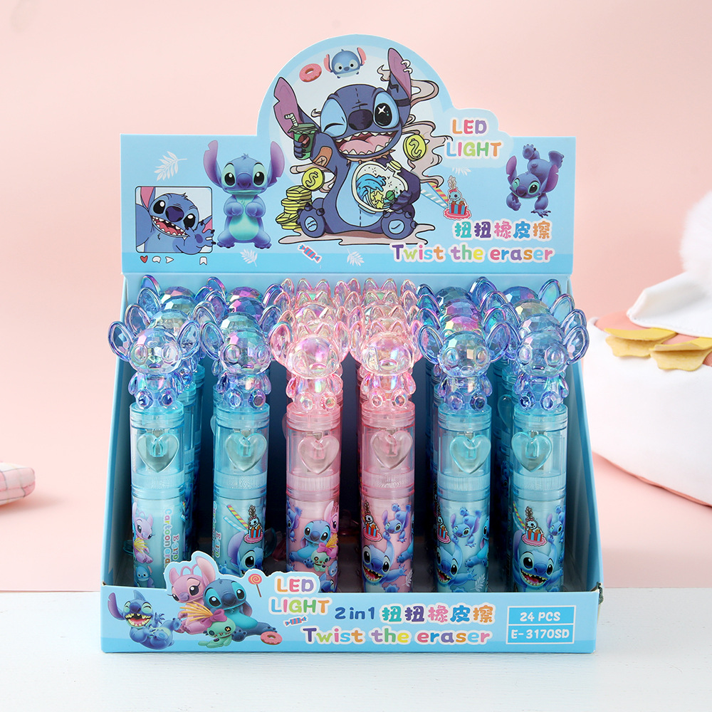 Pequeño borrador de luz azul, caja creativa, borrador de alto valor giratorio fuera del núcleo, material de papelería de aprendizaje para estudiantes de primaria