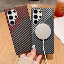 适用三星S25UItra撞色碳纤维纹手机壳S25超薄PC全包S24磁吸保护套