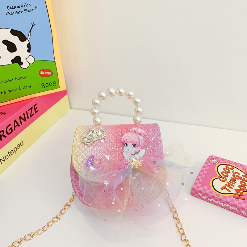 Estilo occidental princesa bolso de hombro moda perla flor bolso de niña 2025 moda cadena de lentejuelas bolso para niños
