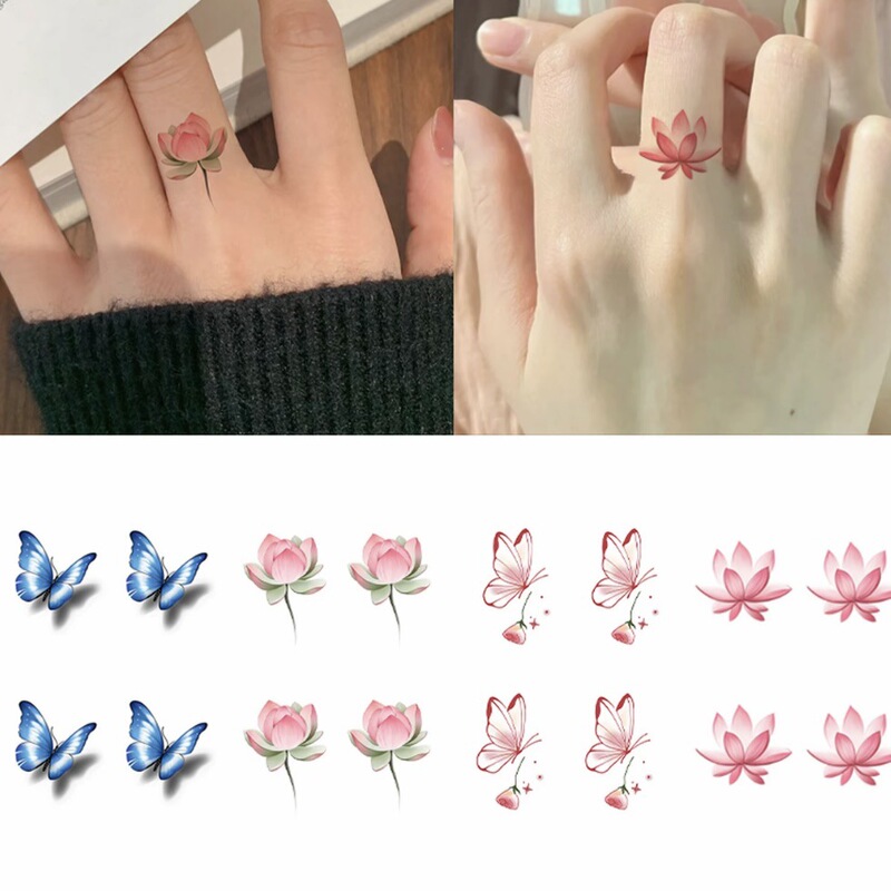 Chinese-Style Beautiful Lotus Finger Tattoo Stickers for Women, Washable, High Aesthetic Value, Waterproof, Pure Desire Style, Fresh and Simple